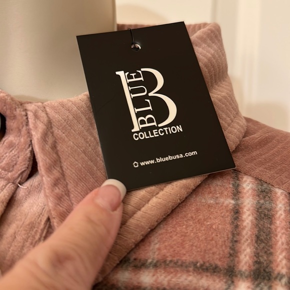 KGSB Collection Soft Flannel Plaid & Corduroy Mix Button Up Raw Hem Shirt Jacket - Picture 2 of 7